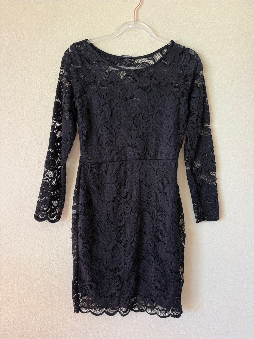 Ambiance Black Floral Lace Long Sleeve Sheath Dress